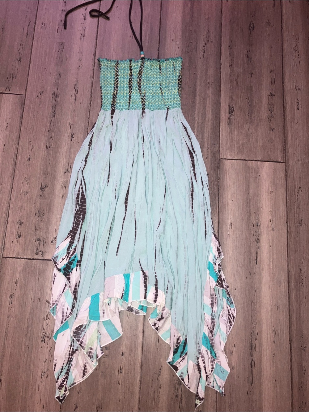 Boho smocked beaded tube tie dye dress XS